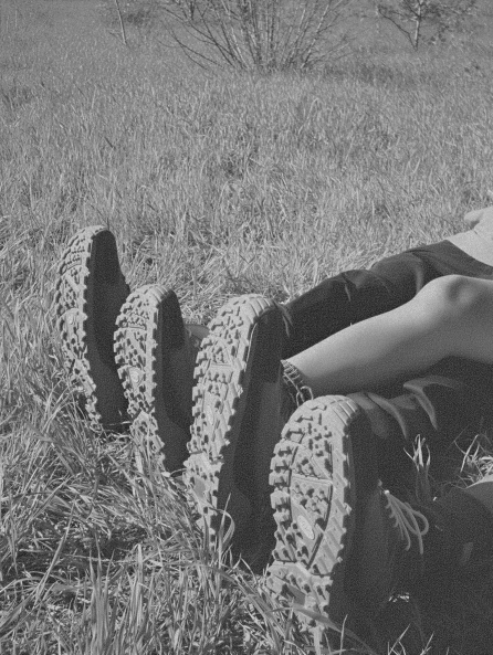 Черно-белая фотография отдыха на траве